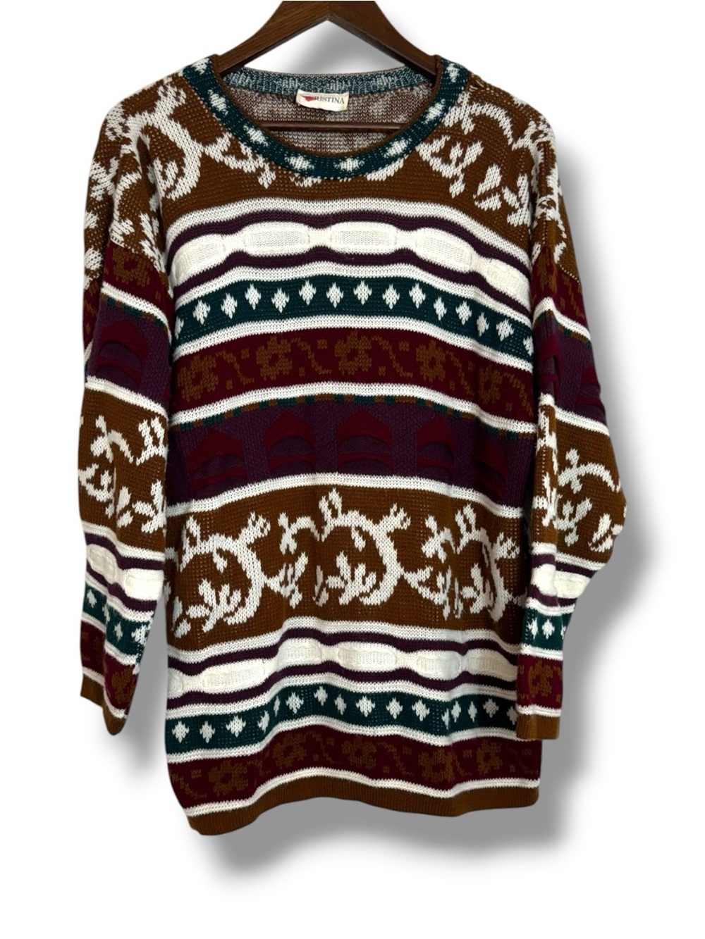 Vintage Cristina 3D Knit Colorful Striped Sweater Made In USA Medium 90s